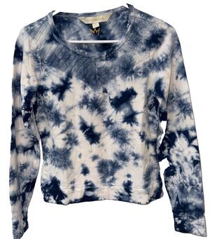 NIcki Minaj Blue White Long Sleeve Tie Dye Pullover Sweatshirt Quilted Womens S